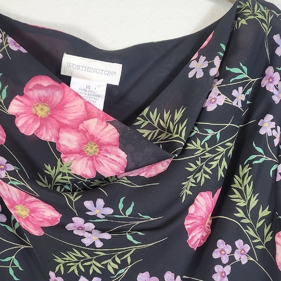 Worthington Cowl Neck Maxi Dress Size 14 Floral Short Sleeve - Picture 6 of 14